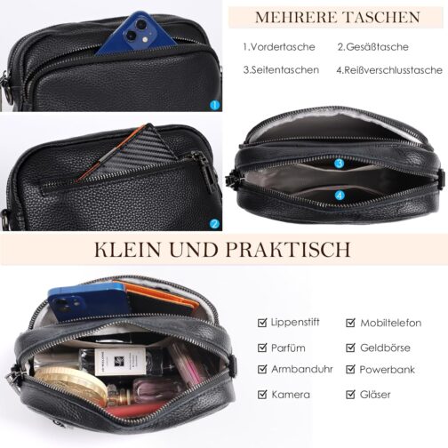 TANTOMI Umhängetasche Damen, Echtes Leder Klein Crossbody Bag Damen Handytasche zum Umhängen, Moderne Handtasche Taschen mit Breitem Schultergurt, Tasche Damen Tägliches Arbeiten, Einkaufen, Reisen. – Bild 4