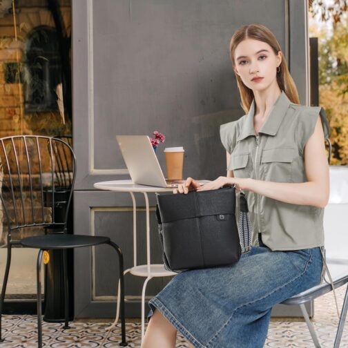 Myhozee Shoulder Bag Women's Medium Handbag with 2 Straps, Small Crossbody Bag PU Leather Shoulder Bag Women's Handbag Plain with Wide Strap for Women / Women, Black-063, Fashion – Bild 2