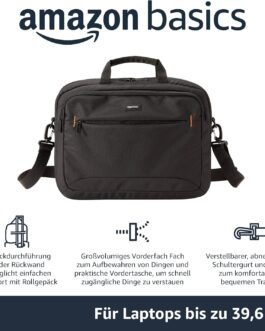 Amazon Basics 1 x Black Compact Laptop Shoulder Bag Carrying Bag with Pockets for Accessories for Laptops up to 15.6 Inch
