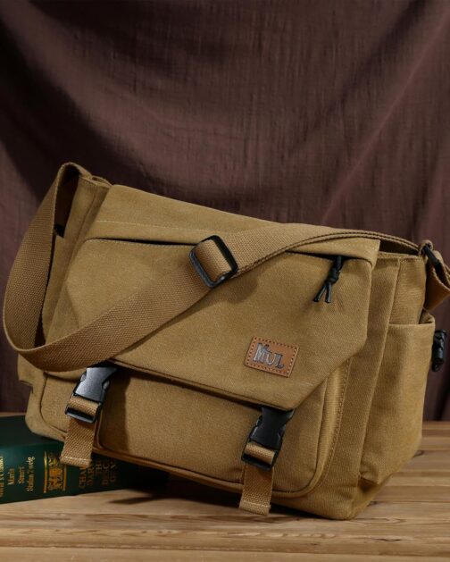 ibalulu Men's Shoulder Bag, Robust Canvas Messenger Bag with Multiple Pockets and Adjustable Strap, Vintage Crossbody Bag, Hobo Work Bag, Unisex Shoulder Bag for Work, Travel, Everyday Use, khaki – Bild 3