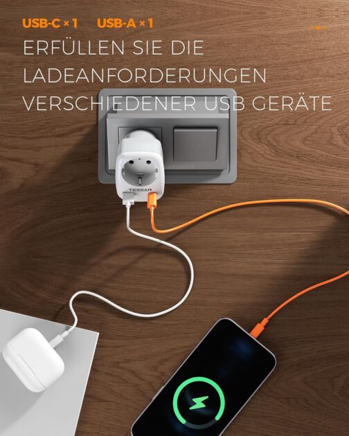 TESSAN 2 Pack Travel Adapter USA/America-Germany Plug with 2 USB 2.4 A, Socket Adapter Travel Plug Power Adapter for Canada Thailand Mexico Wall Charger and Charging Station Adapter – Bild 5