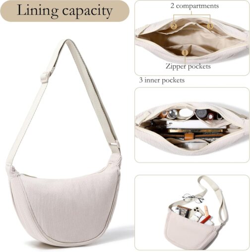 Micmores Shoulder Bag Women's Bum Bag Women's Stylish Nylon Crossbody Bag Women's Crescent Moon Bag Shoulder Bag with Adjustable Shoulder Strap, Y2K Belt Bag for Any Occasion, Beige2, shoulder bag – Bild 3