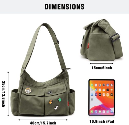 Captain Blues Canvas Messenger Bag Shoulder Bag Crossbody Shoulder Tote Hobo Bag for Women and Men - Large Bag with Multiple Compartments – Bild 3