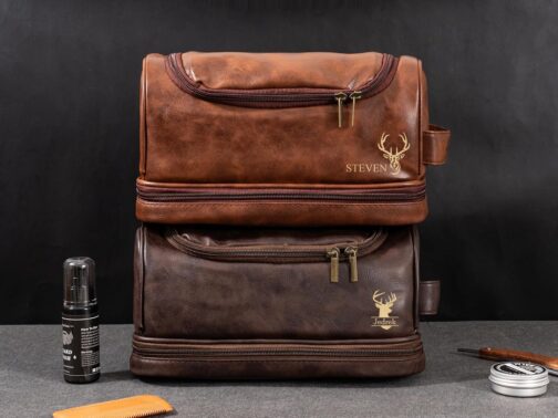 Personalised Mens PU Leather Toiletry Bag, Custom Engraved Travel Toiletry Bag, Personalized Initials, Gifts for Family, Black, coffee, dark brown, light brown, Portable Toiletries for Men – Bild 4