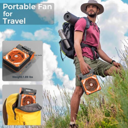 Kihhvlo Solar Camping Fan with LED Lantern & USB-C - 4 in 1 Portable Table Fan 90° Rotation, 4 Speeds for Tent, Office, Bedroom and Outdoor – Bild 4
