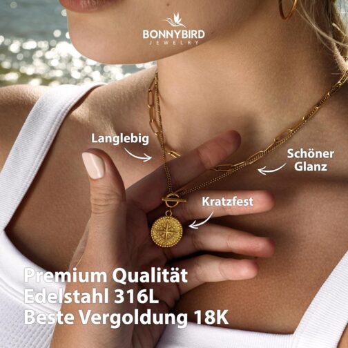 BONNYBIRD® Compass Women's BonnyCompass Necklace - Premium Necklace Women's with Compass Pendant Made of Stainless Steel in Silver, Gold and Rose Gold, 100% Waterproof and Skin Friendly – Bild 2