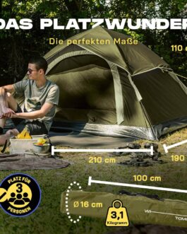 Lumaland Camping Zelt | Leichtes Pop Up Wurfzelt | 2-4 Personen Kuppelzelt | Trekking & Festival Igluzelt | Sekundenzelt Wasserdicht 210x190x110cm | Ideal auch als Strand Wind- & Sonnenschutz