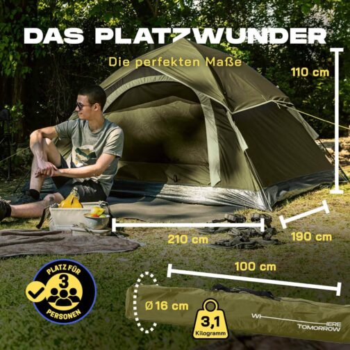 Lumaland Camping Zelt | Leichtes Pop Up Wurfzelt | 2-4 Personen Kuppelzelt | Trekking & Festival Igluzelt | Sekundenzelt Wasserdicht 210x190x110cm | Ideal auch als Strand Wind- & Sonnenschutz – Bild 2
