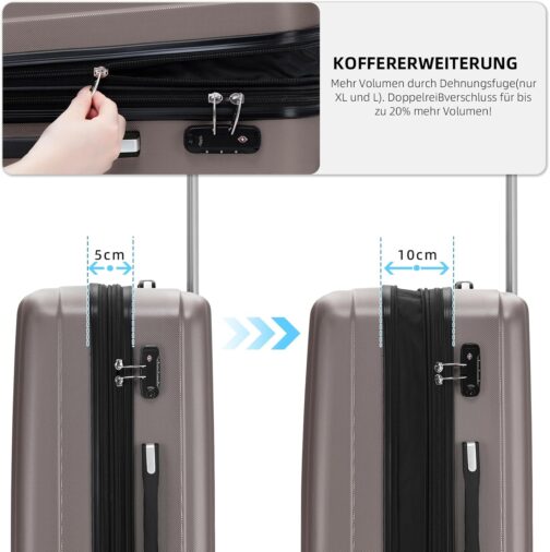 BEIBYE TSA-Schloß 2080 Twin Wheels 3-Piece Travel Suitcase Set Suitcase Set Trolley Trolleys Hard Case, coffee, Hard shell case – Bild 4