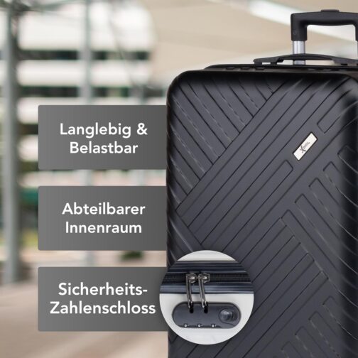 Xonic Design Travel Suitcase - ABS Hard Shell Suitcase with 360° Smooth-Running Wheels - High-Quality Trolley with Combination Lock in M-L-XL or Set, deep black, Hard shell – Bild 6