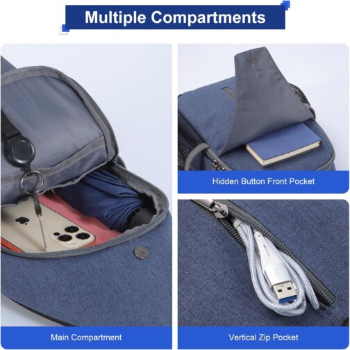 Chest Sling Bag Backpack Shoulder Bags for Men and Women, Adjustable Anti-Theft Shoulder Bag for Hiking, Cycling, Travel or Multipurpose Day Packs, Blue, Designer, blue, Designer – Bild 6