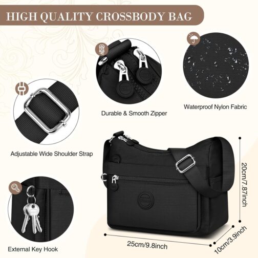 VOBUKE Shoulder Bag Women's Medium Waterproof Nylon Crossbody Bag with Multiple Compartments Lightweight Shoulder Bag Adjustable Wide Leisure Small Messenger Bag for Shopping, Travel – Bild 6