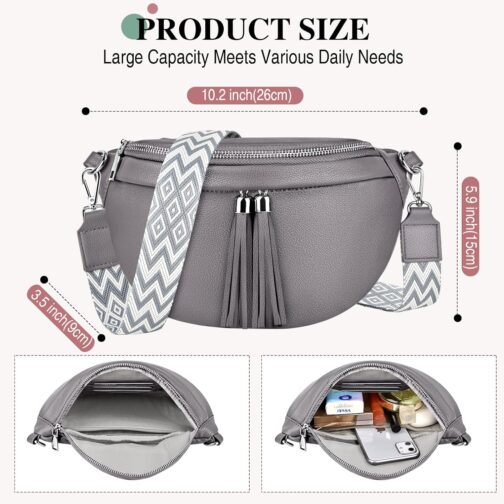 LUROON Mini Shoulder Bag Women's Elegant Bum Bag Stylish Chest Bag Crossbody Bag Women's Wide Strap PU Leather Crossbody Shoulder Bag 26 x 15 x 9 cm – Bild 3