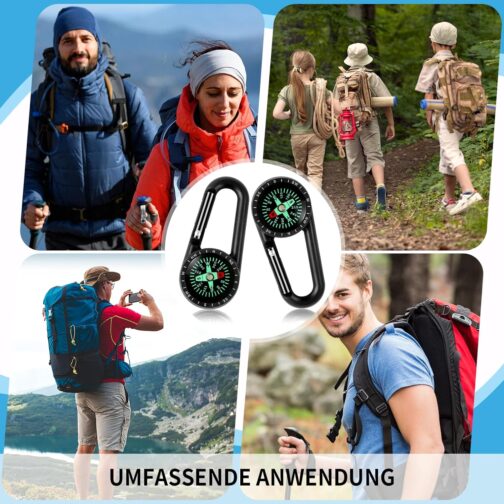 Compass with Carabiner Hook, Compass Carabiner Mini Compas Outdoor Compass Key Fob Pocket Compass Children Nautical Compas Mini Compass Keyring for Camping Hiking Accessories, Black – Bild 3