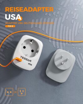 TESSAN 2 Pack Travel Adapter USA/America-Germany Plug with 2 USB 2.4 A, Socket Adapter Travel Plug Power Adapter for Canada Thailand Mexico Wall Charger and Charging Station Adapter