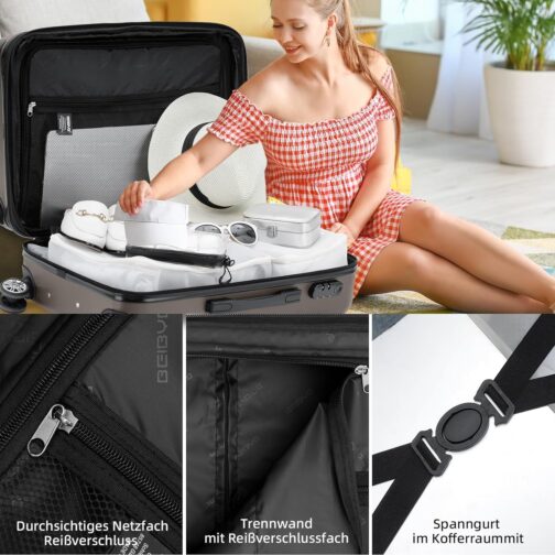 BEIBYE Trolley Suitcase, Travel Suitcase Set, Luggage Set, Suitcase Set, 4 Twin Wheels, Hard Case, coffee – Bild 4