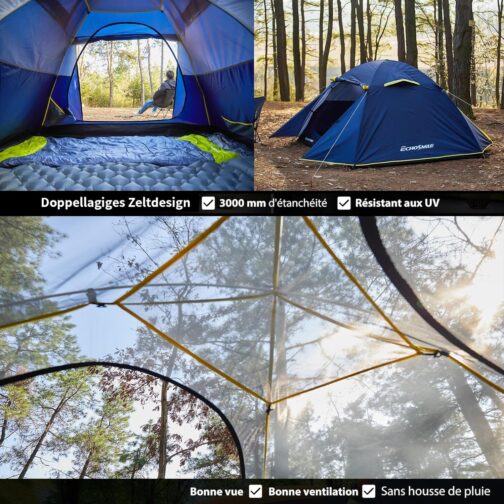 EchoSmile 1/2/3 Person Camping Tent 3-4 Season Waterproof 5000 mm Tent Dome Tent with Awning Lightweight Hiking Tent Outdoor iglu Tent Festival Tent – Bild 2