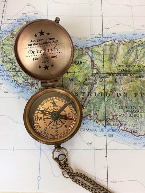 Personalised Compass Brass Vintage Look with Desired Engraving Your Name and Text Various Designs Great Gift Idea Leather Case Wooden Box – Bild 3