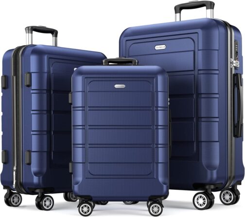 SHOWKOO Suitcase Set Hard Case Set Lightweight ABS and PC Expandable Relse Case Set, Durable Trolley, Hand Luggage Suitcase with TSA-Lock and 4 Wheels, blue