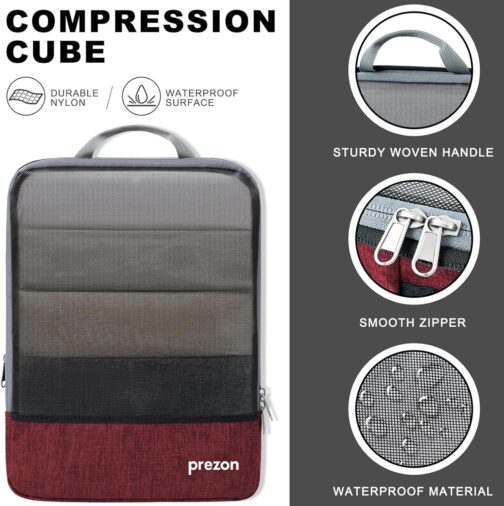 Prezon Compressible Packing Cubes for Organising Your Travel Luggage, Compression Packing Cube, Packing Bags Set & Luggage Organiser for Backpack & Suitcase – Bild 3