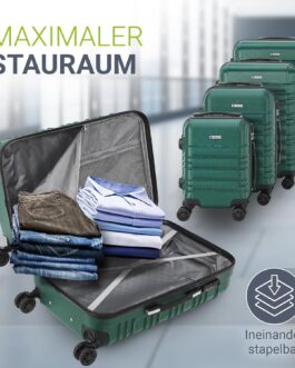 Juskys Hard Shell Suitcase Set Travel Suitcase – Combination Lock, Quiet 360° Wheels, Large, Telescopic Handle, Lightweight – 4 Hard Cases, Green, Modern