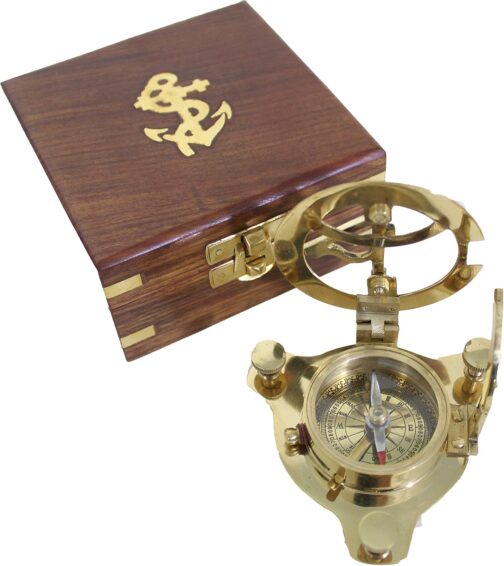 Antik 2000 Functional Nautical Compass Brass with Sundial in Elegant Gift Wooden Box – Bild 5