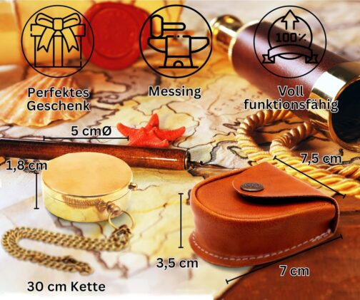 SonKo® Antique Look Sundial Compass - Nautical Functional Maritime Decoration Made of Brass with Case and Instructions for Use Confirmation Gift Communion – Bild 4