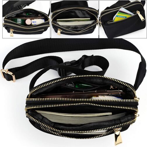 UTO Bum Bag Waist Bag for Men and Women Waterproof Nylon Fashion Slim Lightweight Waist Pack Bag with 3 Zip Pockets – Bild 6