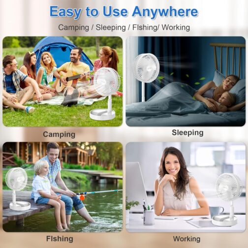 AKOFIC Portable Floor Fan, Quiet, 8 Inch Battery & Solar Powered Fan, Foldable USB Table Fan with 5200 mAh Battery, Height Adjustable Telescopic Fan for Bedroom, Office, Camping – Bild 7