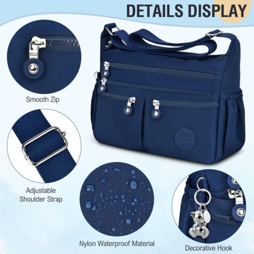 TEUEN Crossbody Bag Women's Large Capacity Waterproof Nylon Shoulder Bag Women's Medium Casual Handbag & Lightweight Shoulder Bag Large Messenger Bag with Many Compartments, blue, M, Minimal – Bild 5