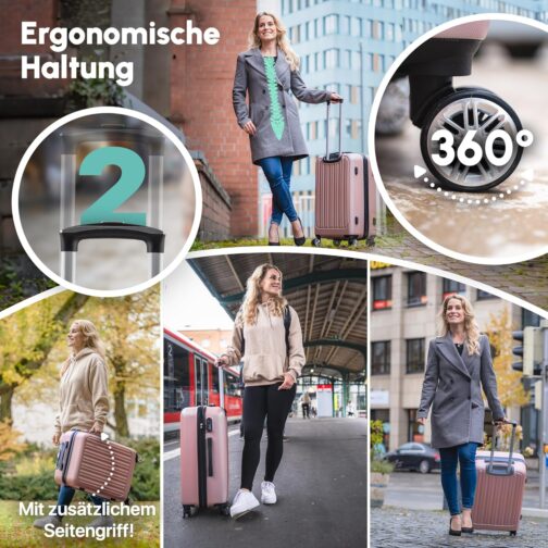 Easy Move ABS Hard Case [Ergonomic & Safe] - Large Trolley Suitcase with 360° Wheels, Number Lock - Travel Suitcase Large, Hard Shell Suitcase, Luggage, Rose Gold, Hard shell with 360° double wheels – Bild 4