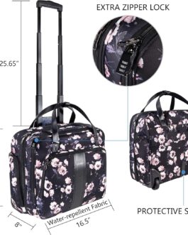KROSER Trolley Business Laptop Case Laptop Bag Rolling Suitcase with Wheels Up to 15.6 Inch Laptop Waterproof Overnight Rolling Bag with RFID Pockets for Travel / School / Men / Women Reusable, Rose