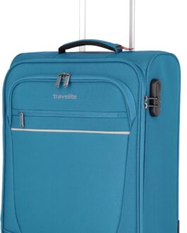 travelite 2-wheel hand luggage suitcase with lock meets IATA cabin luggage dimensions, luggage series cabin: Compact Soft Luggage Trolley, 090237, 52 cm 39 Litres, turquoise, 52 cm