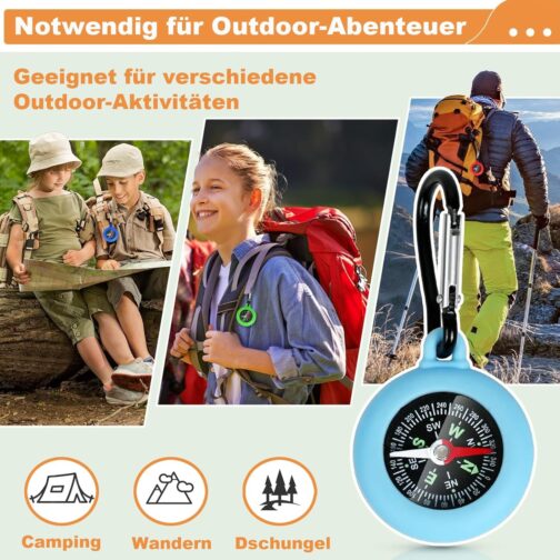 Cveenk Pack of 9 Mini Compass Children, Key Holder with Compass and Carabiner, Portable Waterproof Keyring Compass Pendant for Outdoor Holiday Camp, Camping, Hiking, Travel – Bild 3