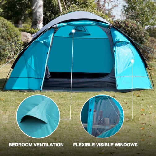 Portal Zelt 3-4 Perosonen Camping wasserdicht 4000mm Kuppelzelt mit Vorzelt Familienzelt Festivalzelt für Camping Reise Trekking Garten – Bild 6