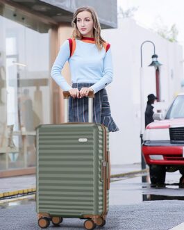 SHOWKOO Hard-Shell Expandable Travel Suitcase with Wheels, 100% PC (Polycarbonate) Lightweight, Durable Carry-On Luggage Trolley with TSA Lock, light green
