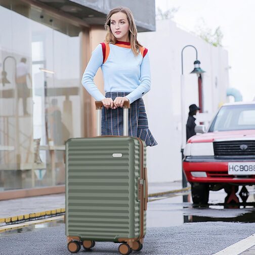 SHOWKOO Hard-Shell Expandable Travel Suitcase with Wheels, 100% PC (Polycarbonate) Lightweight, Durable Carry-On Luggage Trolley with TSA Lock, light green – Bild 2