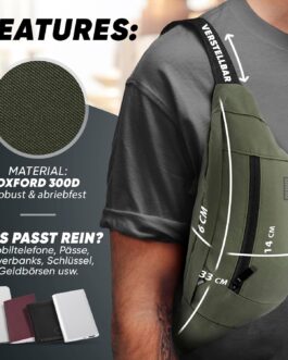 RUVO® Bum Bag for Men and Women | Stylish Belt Bag for Maximum Storage Space | 4 Compartments Each with Zip | Suitable for All Activities, olive, bum bag