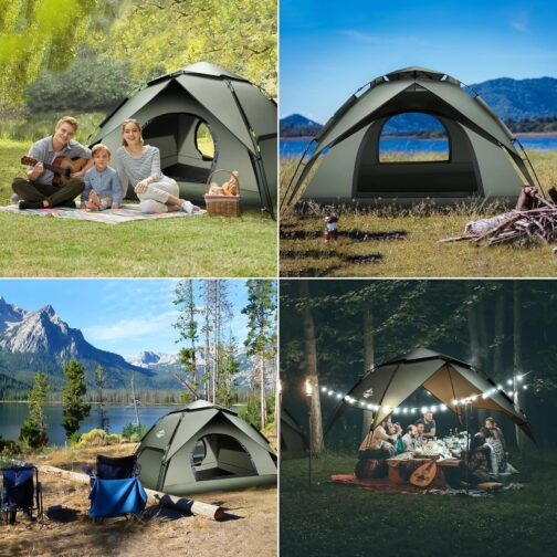 Camping Tent Automatic Instant Tent 2-3 Person Pop Up, Double Layer Waterproof & Windproof Ultralight Dome Tent UV Protection Easy Setup for Trekking, Families, Backpacking – Bild 7