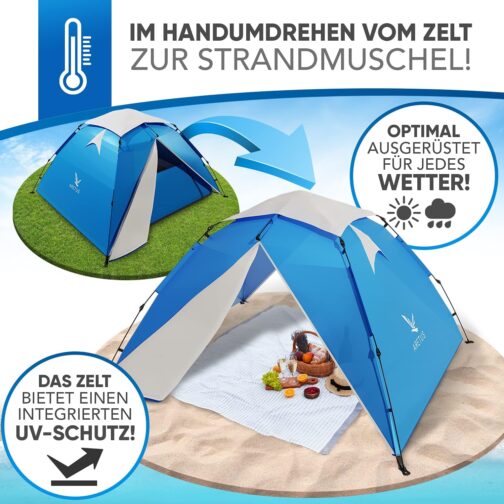 Aretus ® Eagle Tent Large Pop Up 2, 3, 4 Person Tent with Awning, Waterproof 2 Compartments Ventilated UV Protection for Camping Festival with 2 in 1 Function – Bild 4
