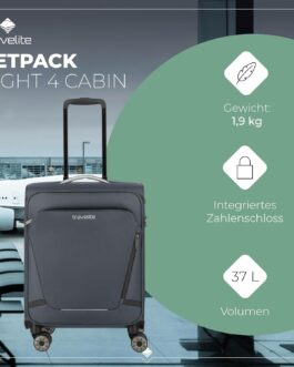 Travelite Hand Luggage Suitcase with 4 Wheels, Anthracite (grey), On-board trolley with 4 wheels