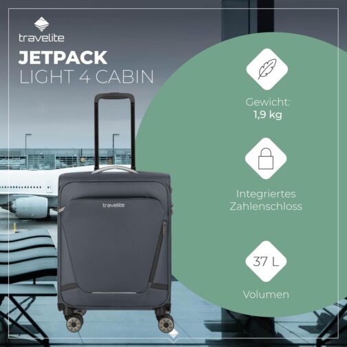 Travelite Hand Luggage Suitcase with 4 Wheels, Anthracite (grey), On-board trolley with 4 wheels – Bild 2