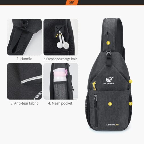 SKYSPER Shoulder Bag Chest Bag Lightweight Sling Bag Small Waterproof Crossbody Shoulder Bag for Hiking Outdoor Sports Travel – Bild 4