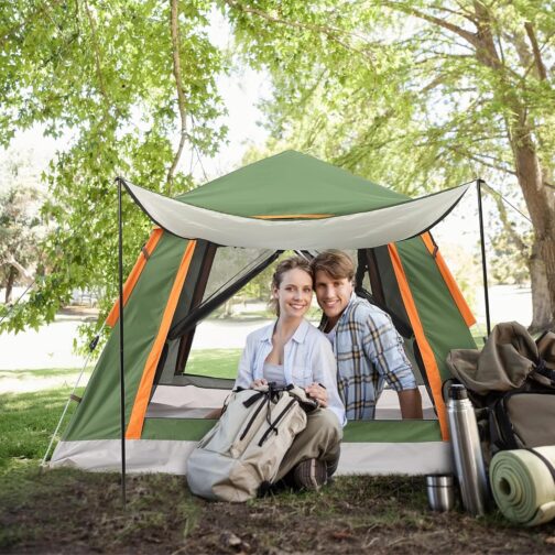 HAUSPROFI Tent 2-3 Perosons Pop Up Tent, Camping Tent with Awning Window, Large Waterproof Automatic Throwing Tent, Double Door Ventilation, Mosquito Protection, 2 Layers Dome Tent for Camping – Bild 8