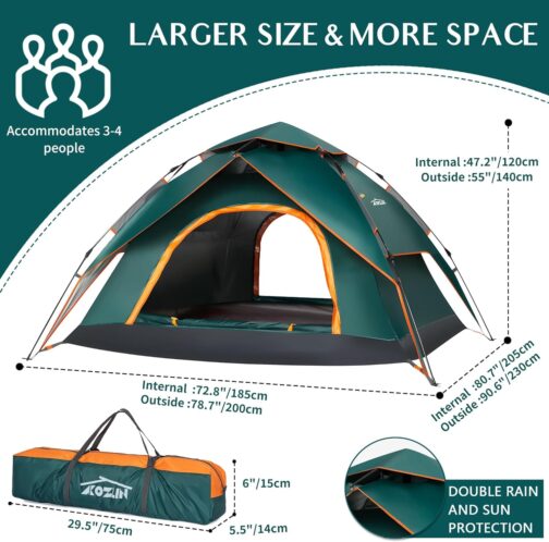 Pop Up Tent 3 People, Camping Tent 4 Person Portal, Portal, Outdoor, Waterproof, Seasons, Waterproof & Windproof Camping Tent with Removable Outer Tarpaulin Camping – Bild 6