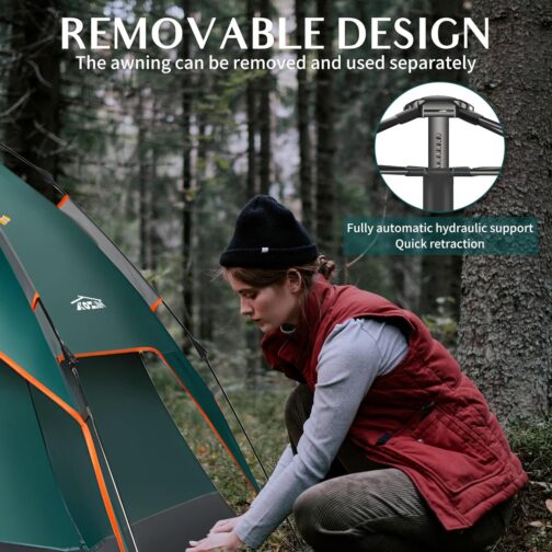 Pop Up Tent 3 People, Camping Tent 4 Person Portal, Portal, Outdoor, Waterproof, Seasons, Waterproof & Windproof Camping Tent with Removable Outer Tarpaulin Camping – Bild 4
