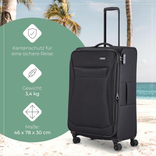 Travelite Chios Trolley Series 4-Wheel Suitcase Set Soft Shell Sizes L/M/S, black, Soft luggage trolley with 4 wheels – Bild 3