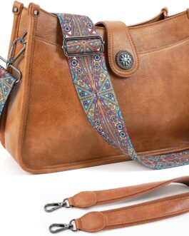 APHISON Shoulder Bag Women’s Handbag Medium Crossbody Bag with Wide Strap Hobo Bag Shoulder Bag Vegan Leather Bag 2 Shoulder Straps Card Slot Travel Bag, 03-brown