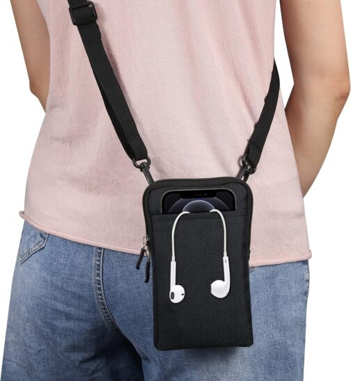 Mobile Phone Shoulder Bag Men's Black, Mobile Phone Belt Bag Men's Black, Small Mobile Phone Case for Hanging, Waterproof Zip, Men's Bag, Waist Bag, Shoulder Bag with Belt Loop Shoulder Strap, black – Bild 6
