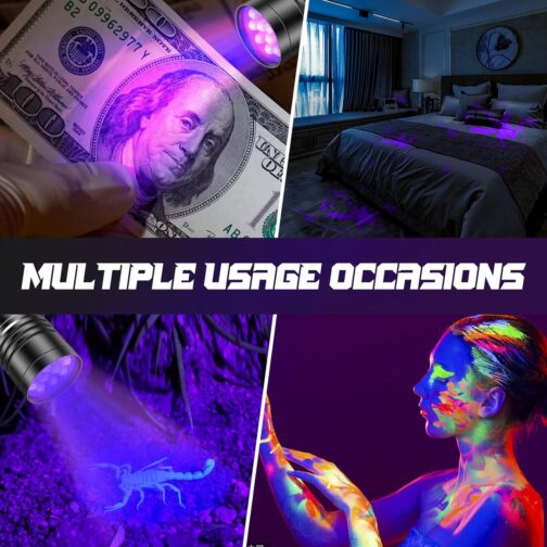 UV Torch Pack of 2 Mini UV Black Light Torch with 12 LEDs, Ultraviolet Light with 395 nm for Geocaching, Pet Urine Detectors, Pets Urine Detector etc. Includes 6 AAA Batteries – Bild 4